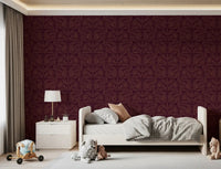 Deep Burgundy Damask Floral Pattern Wallpaper⁠