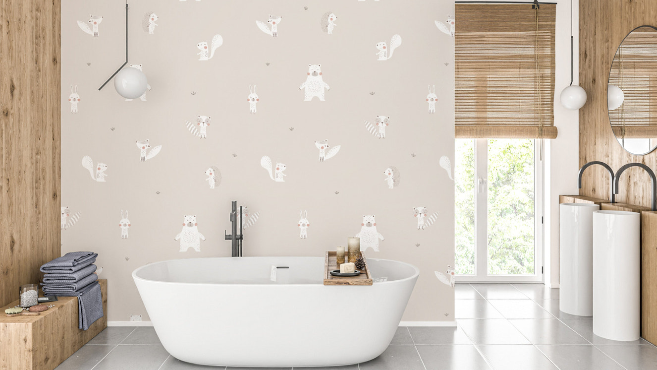 Woodland wallpaper beige animal theme
