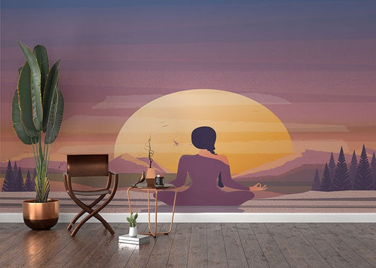 Meditation Sun Motif Wallpaper Mural