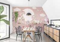 Girls' room mural featuring a pink Pegasus design

