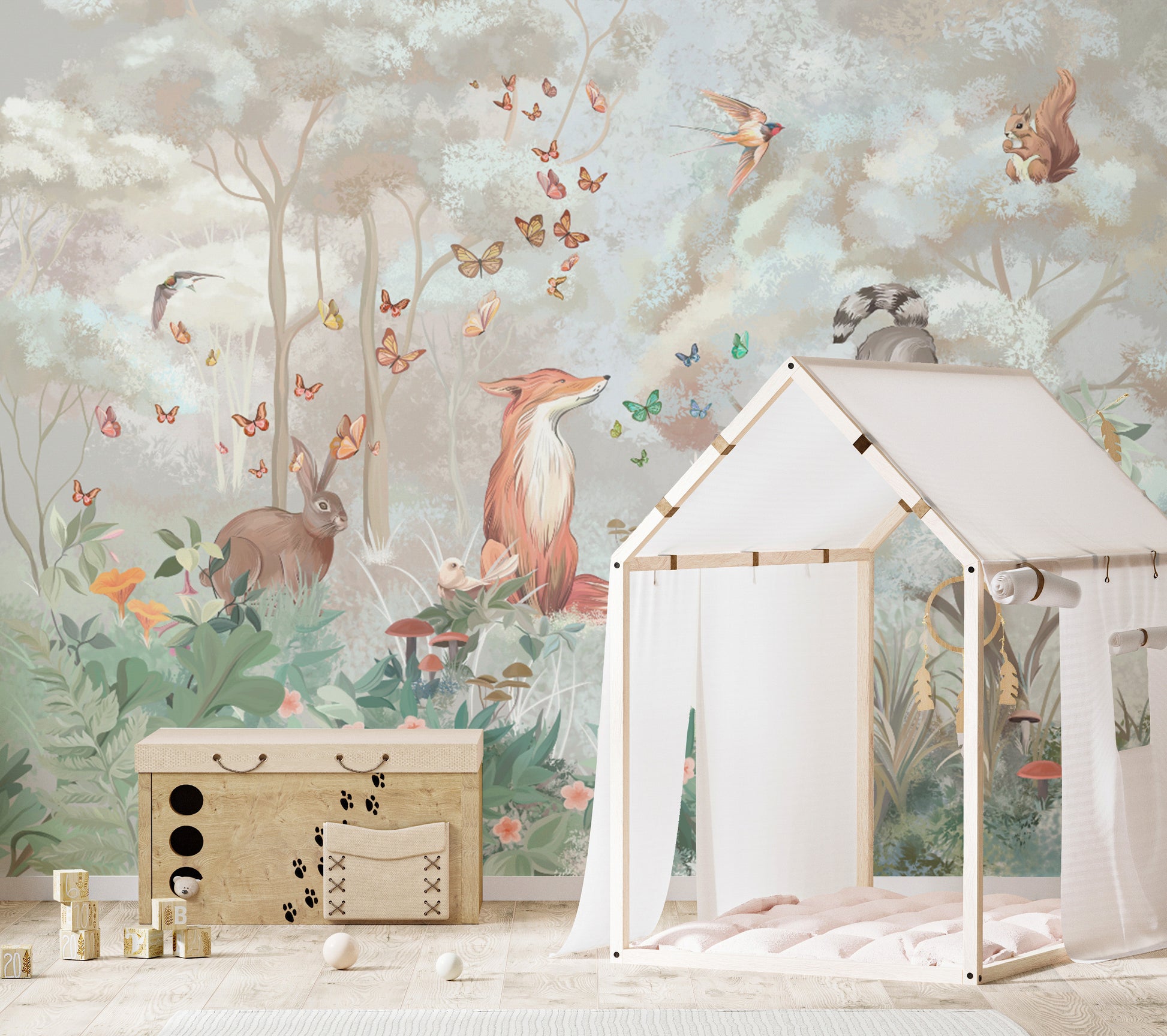 Soft Pastel Forest Animals Wallpaper
