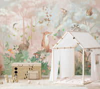 Rabbit and fox nature wall design
