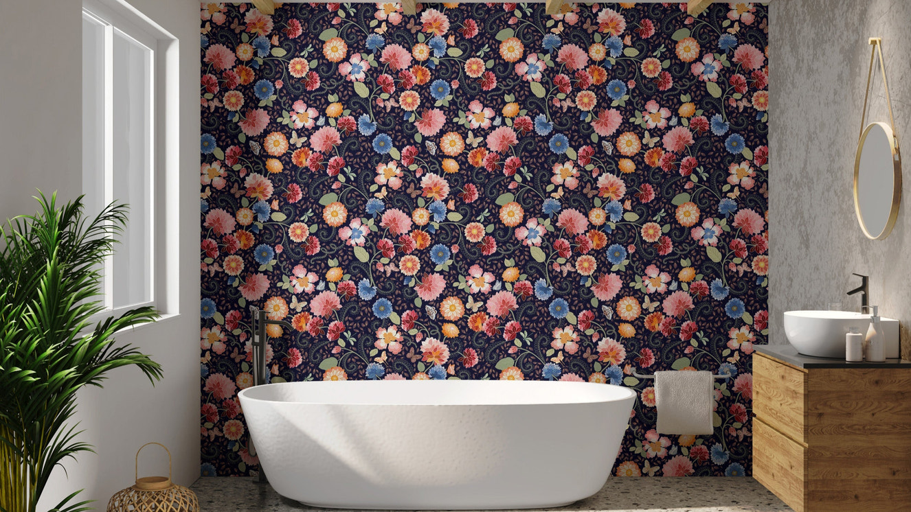 Blue flower wallpaper for cozy interiors