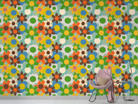 Multicolor floral design wallpaper with retro vibe
