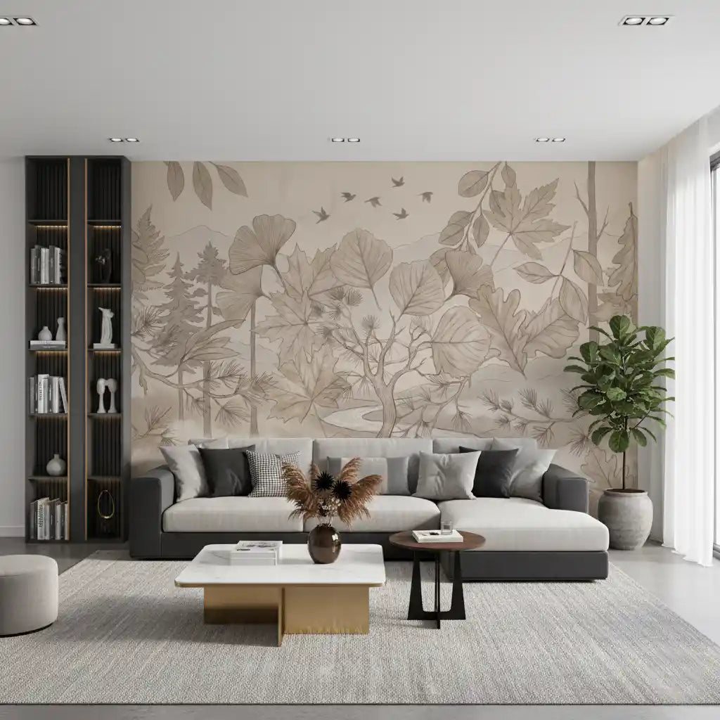 Sepia Forest Trail Artwork Wall Mural