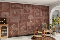 Rust-toned wallpaper with Warli design

