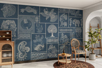 Cultural art in rich blue wallpaper

