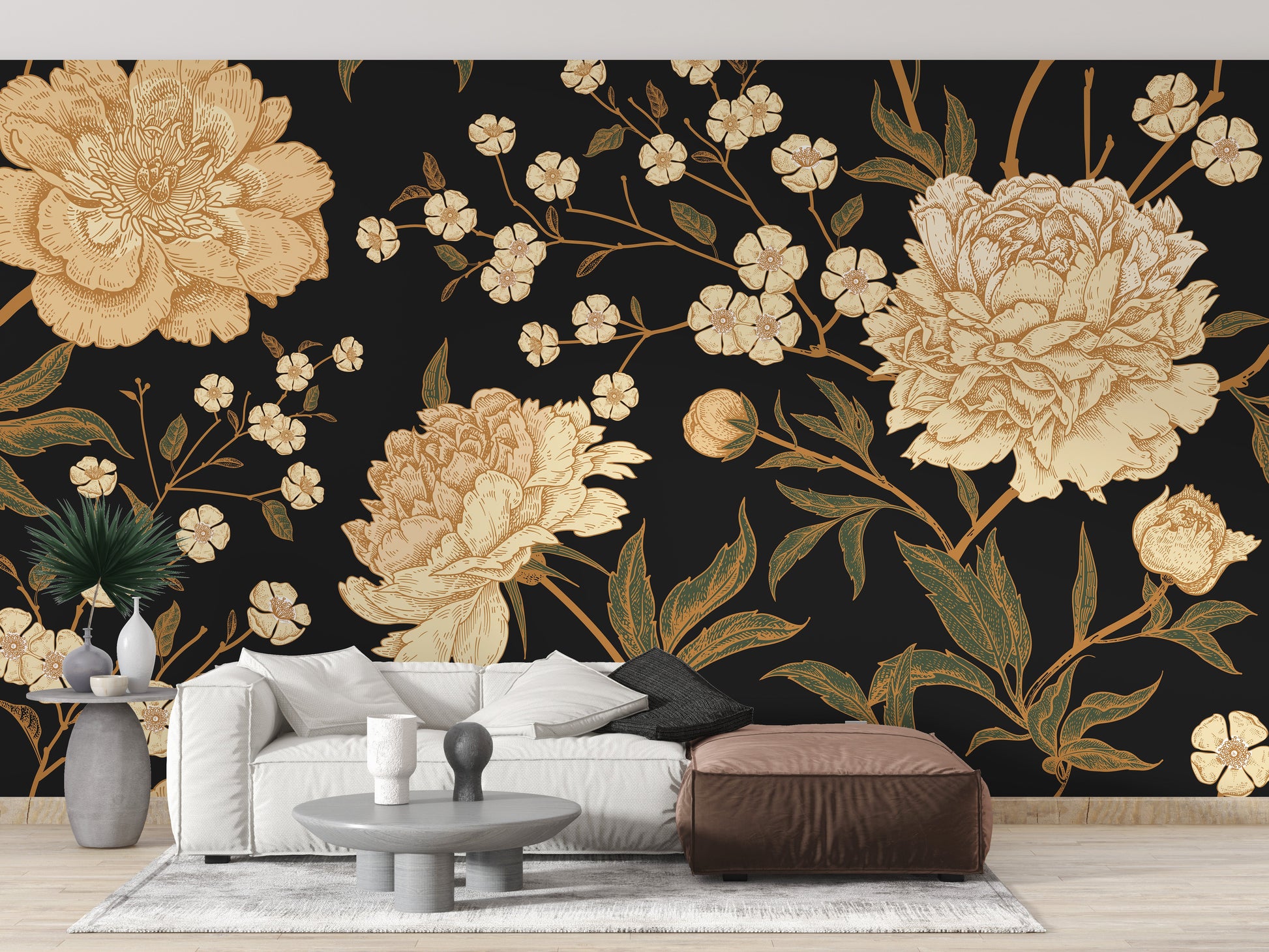 Dark Peony Flowers Wallpaper Murals - Giffywalls