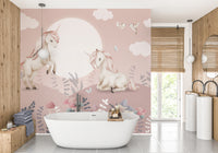 Artistic pink Pegasus wall mural for playful spaces
