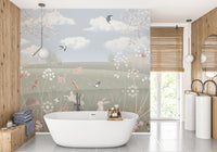 Enchanted garden watercolor mural for walls
