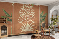 Indian floral wall mural with lotus design

