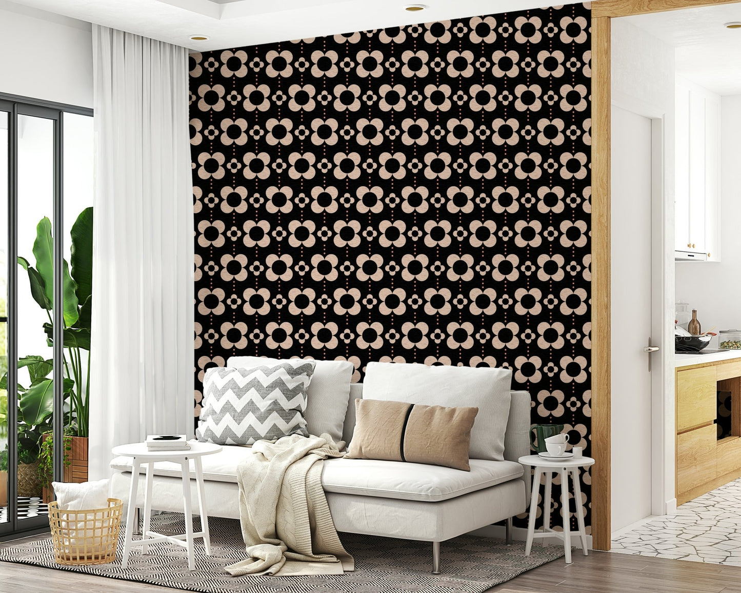 60s Charm Wallpaper creating a striking feature wall.