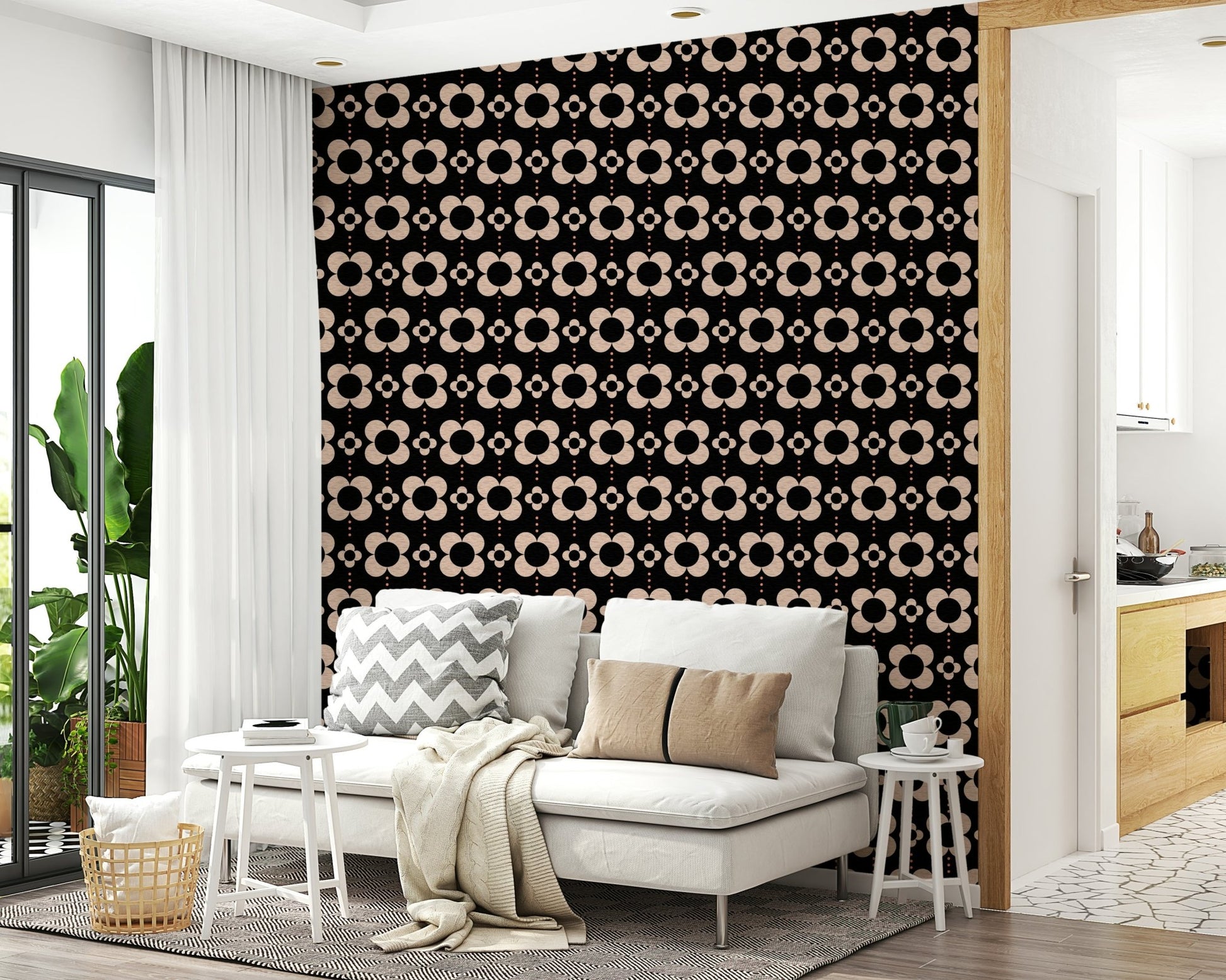 60s Charm Wallpaper creating a striking feature wall.
