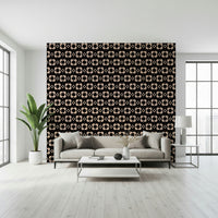 Black and light pink floral motif of the 60s Charm Wallpaper for walls.