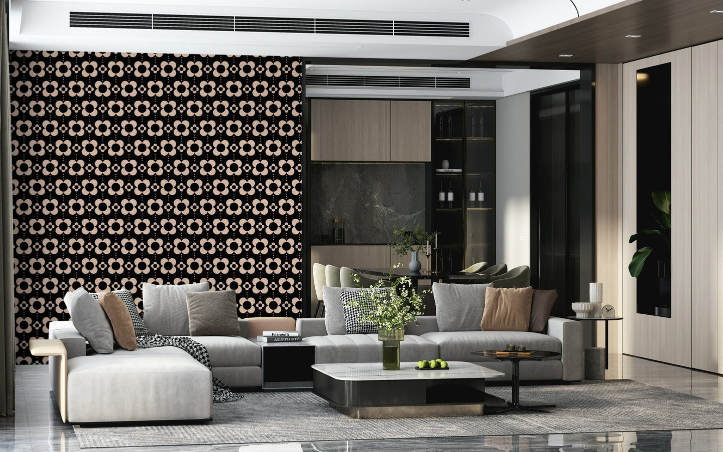 Bold mod flower wallpaper design.