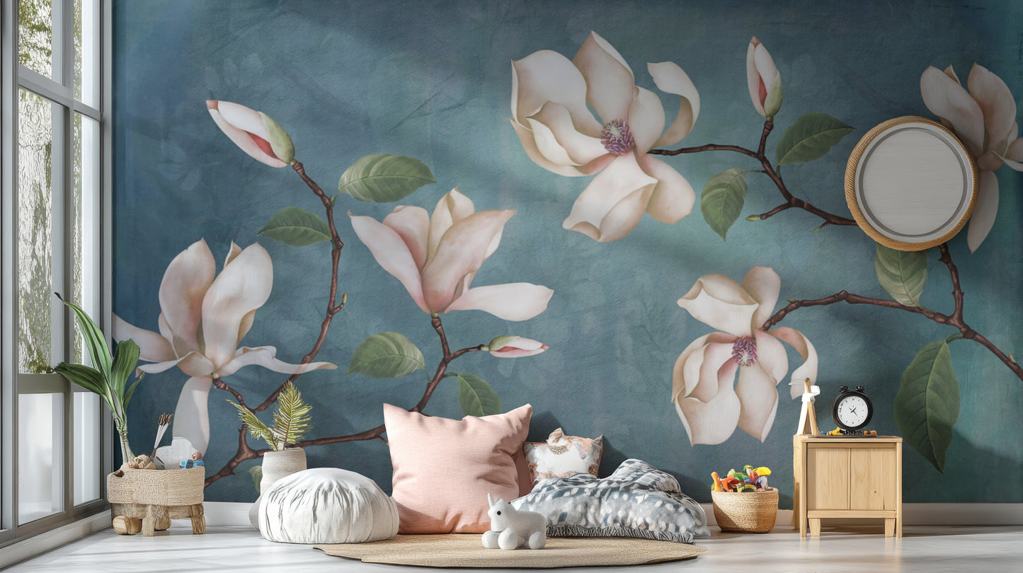 Luxury Botanical Magnolia Flower Mural

