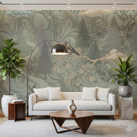 Misty Pine Forest Aviary Wall Mural
