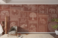 Tribal figures on deep rust pattern

