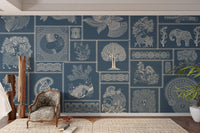 Deep indigo tones with folk elements

