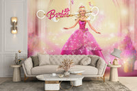 Stylish Barbie wallpaper mural with pink dress details

