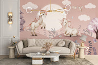 Charming pink Pegasus mural for kids' decor
