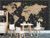 Vintage Black Golden World Map Wallpaper Murals - Giffywalls