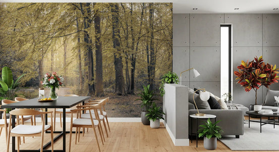 Muted Autumn Woodland Trail Wall Mural