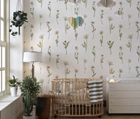 Delicate floral wallpaper in white tones

