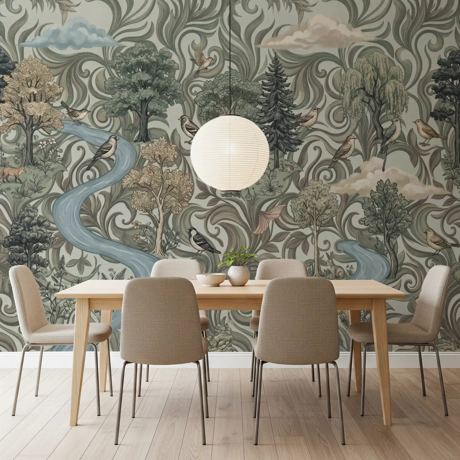 Misty Forest River Escape Wall Mural