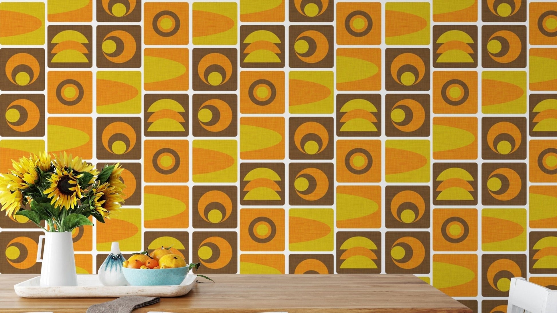 Brown Cube Geo pattern 70s Wallpaper design
