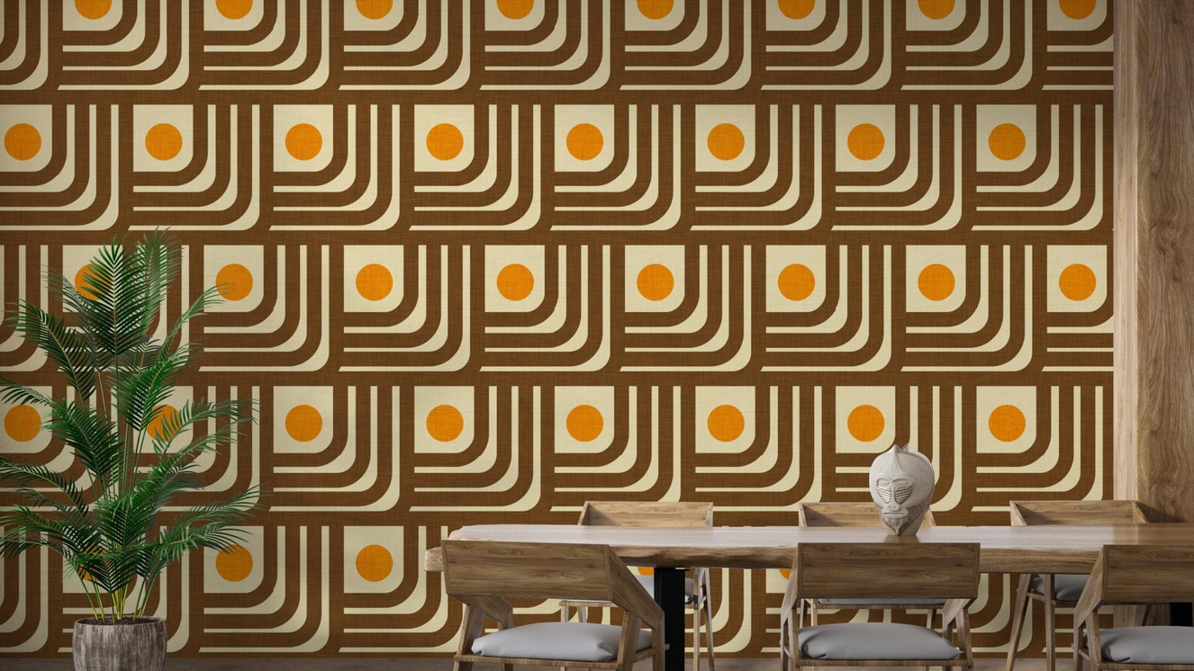 Retro 70s Curve Lines Brown Orange Wallpaper
