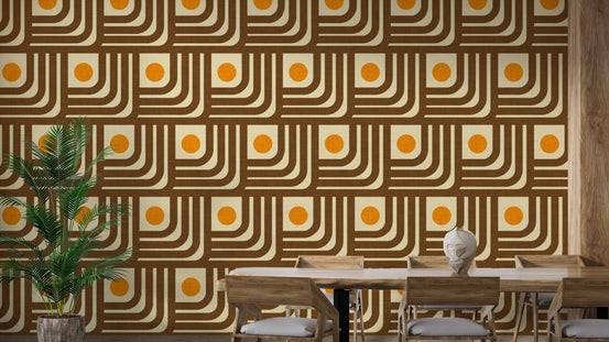 Retro 70s Curve Lines Brown Orange Wallpaper, SUSCT44