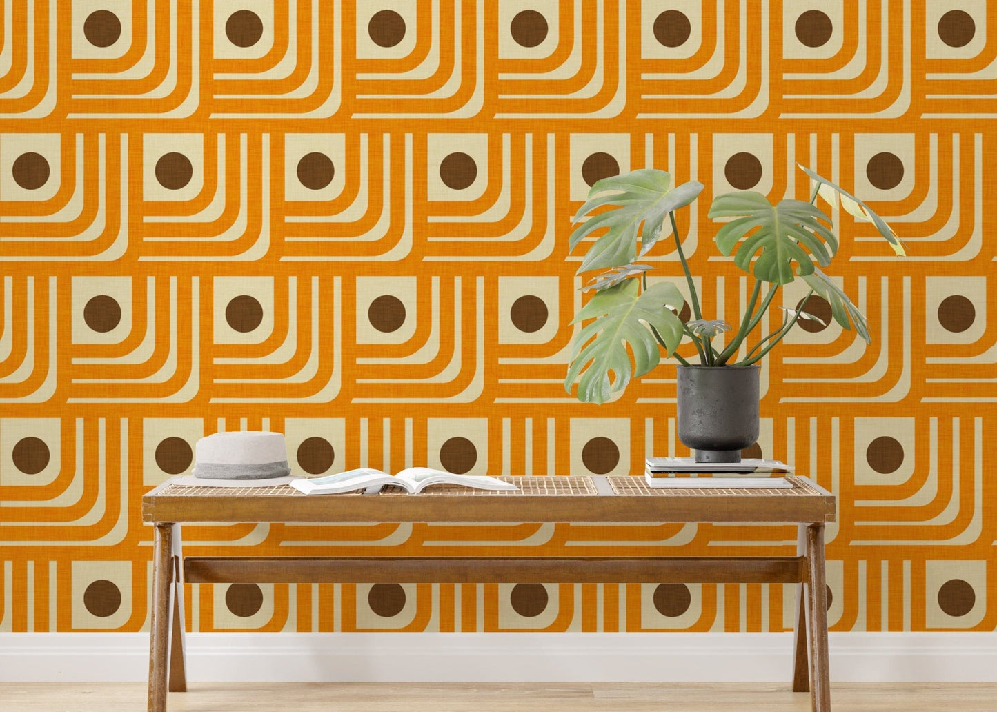 Geometric orange and brown mural design, SUSCT45