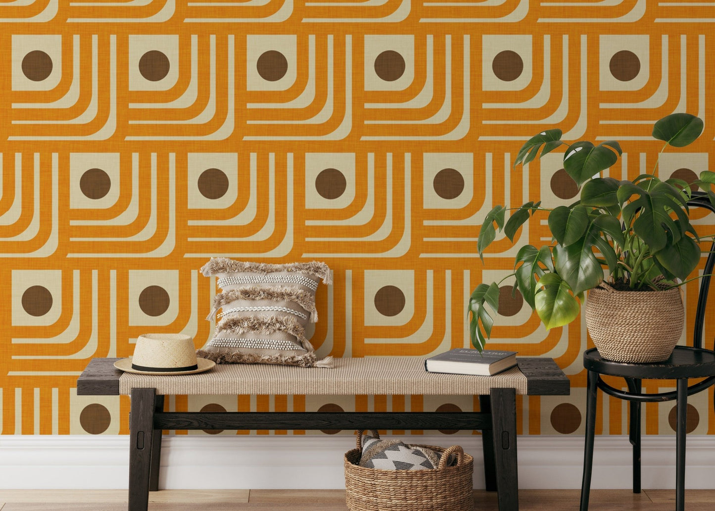 70s retro mural with abstract orange shapes, SUSCT45