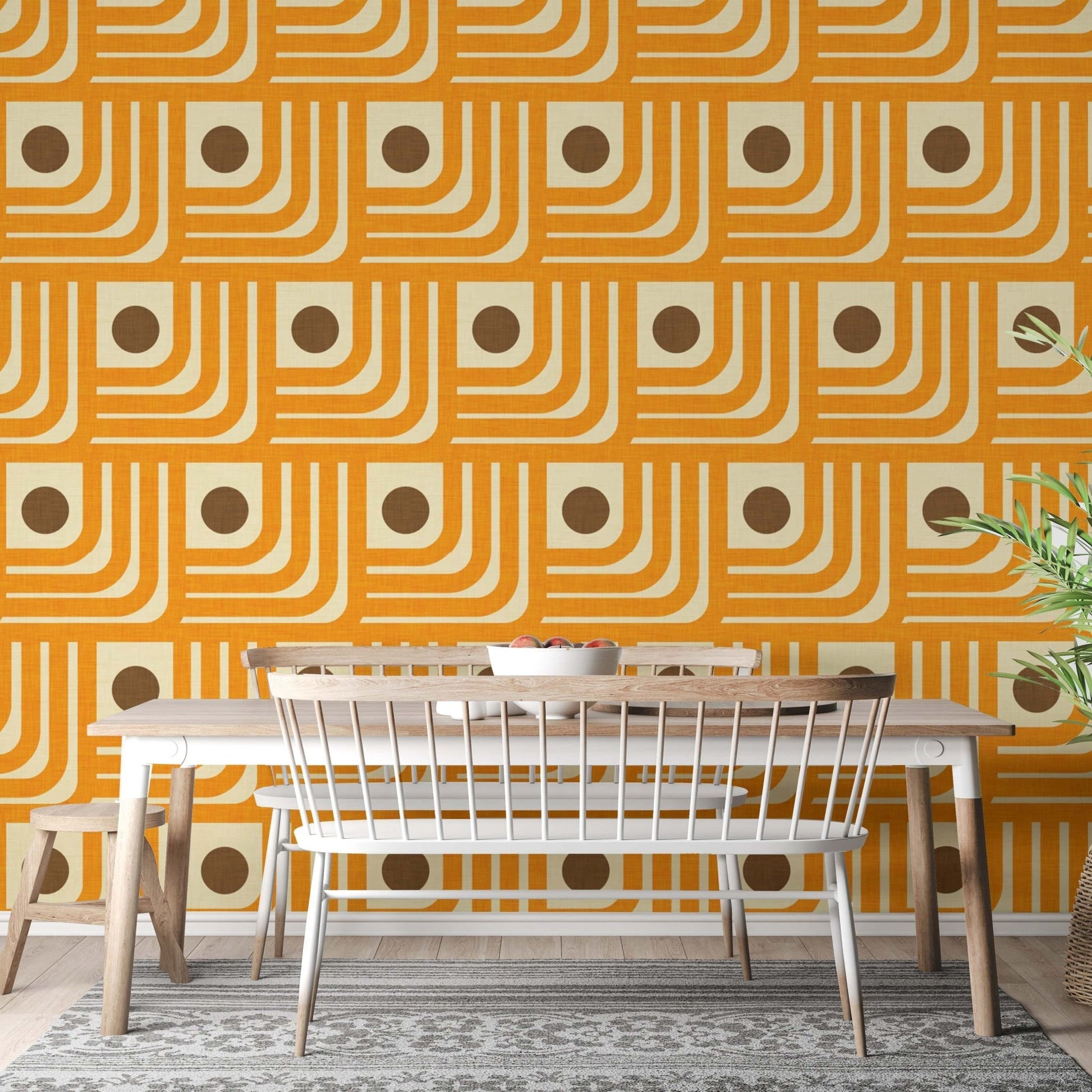 70s-style mural with orange and brown patterns, SUSCT45