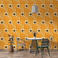 Bold retro wallpaper featuring curved orange lines, SUSCT45