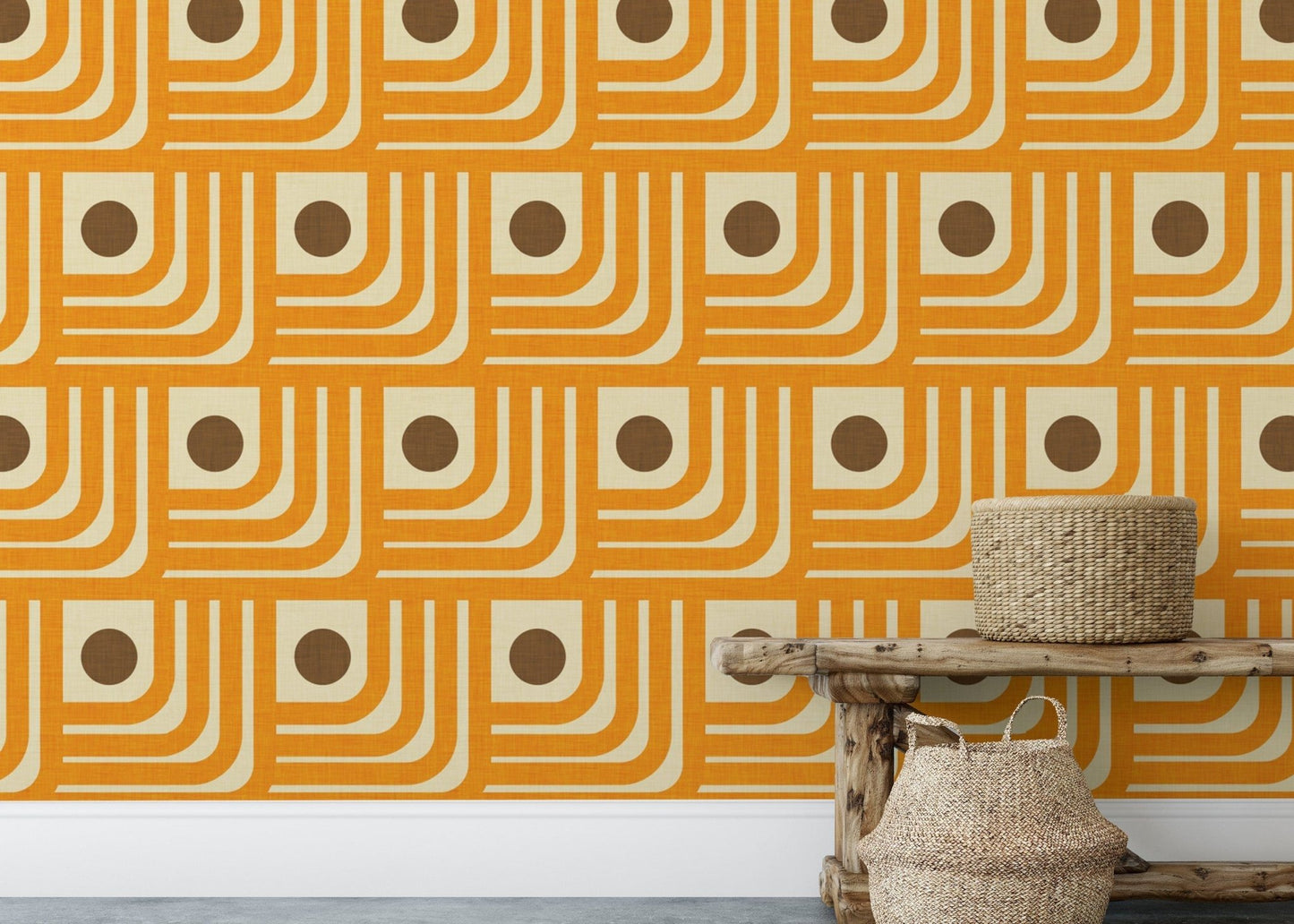 Vintage geometric wallpaper with orange curves, SUSCT45