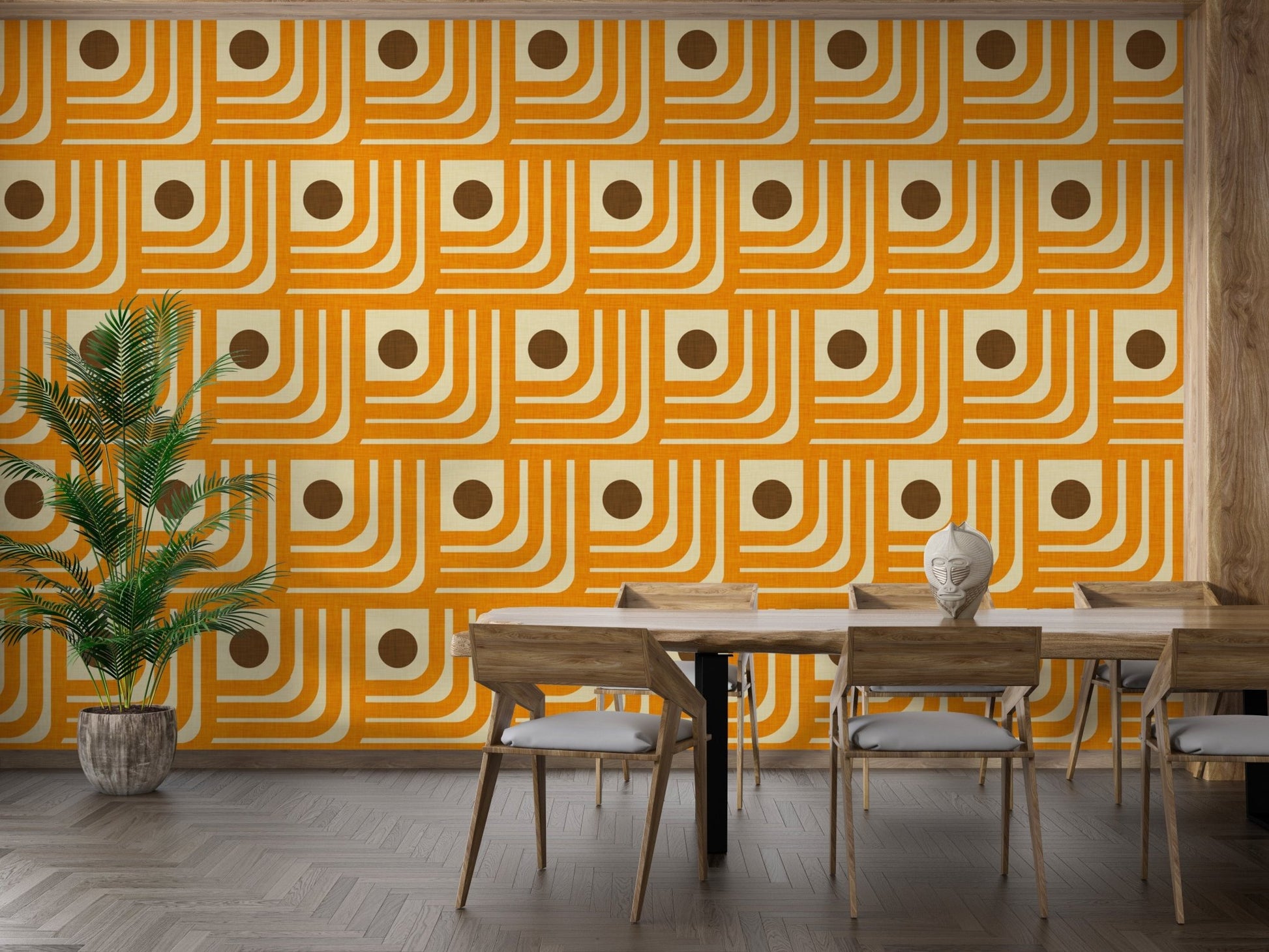 Mid-century modern orange and brown wallpaper, SUSCT45