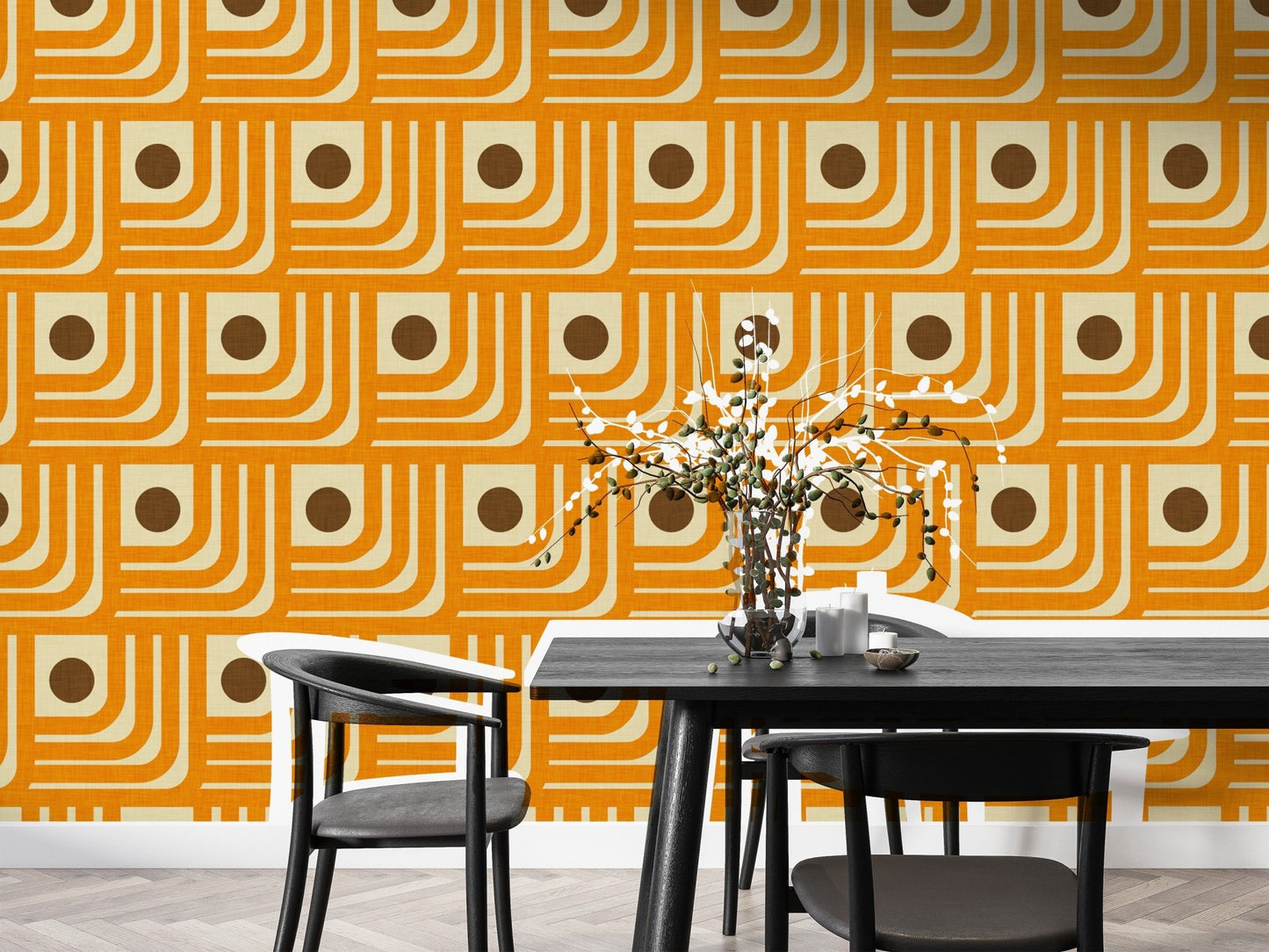 Vintage-inspired 70s orange geometric wallpaper, SUSCT45