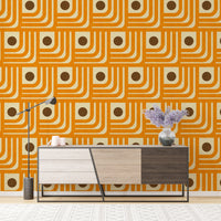 Retro orange curves and dots wallpaper mural, SUSCT45