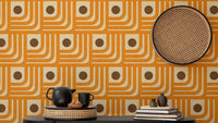 Retro 70s orange line wallpaper with brown dots, SUSCT45