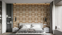 70s Wiggly Earth Tones Wallpaper on a living room wall

