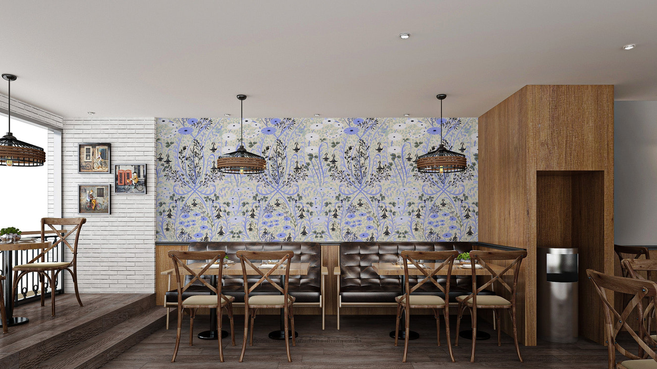 Trendy self-adhesive wallpaper with periwinkle meadow