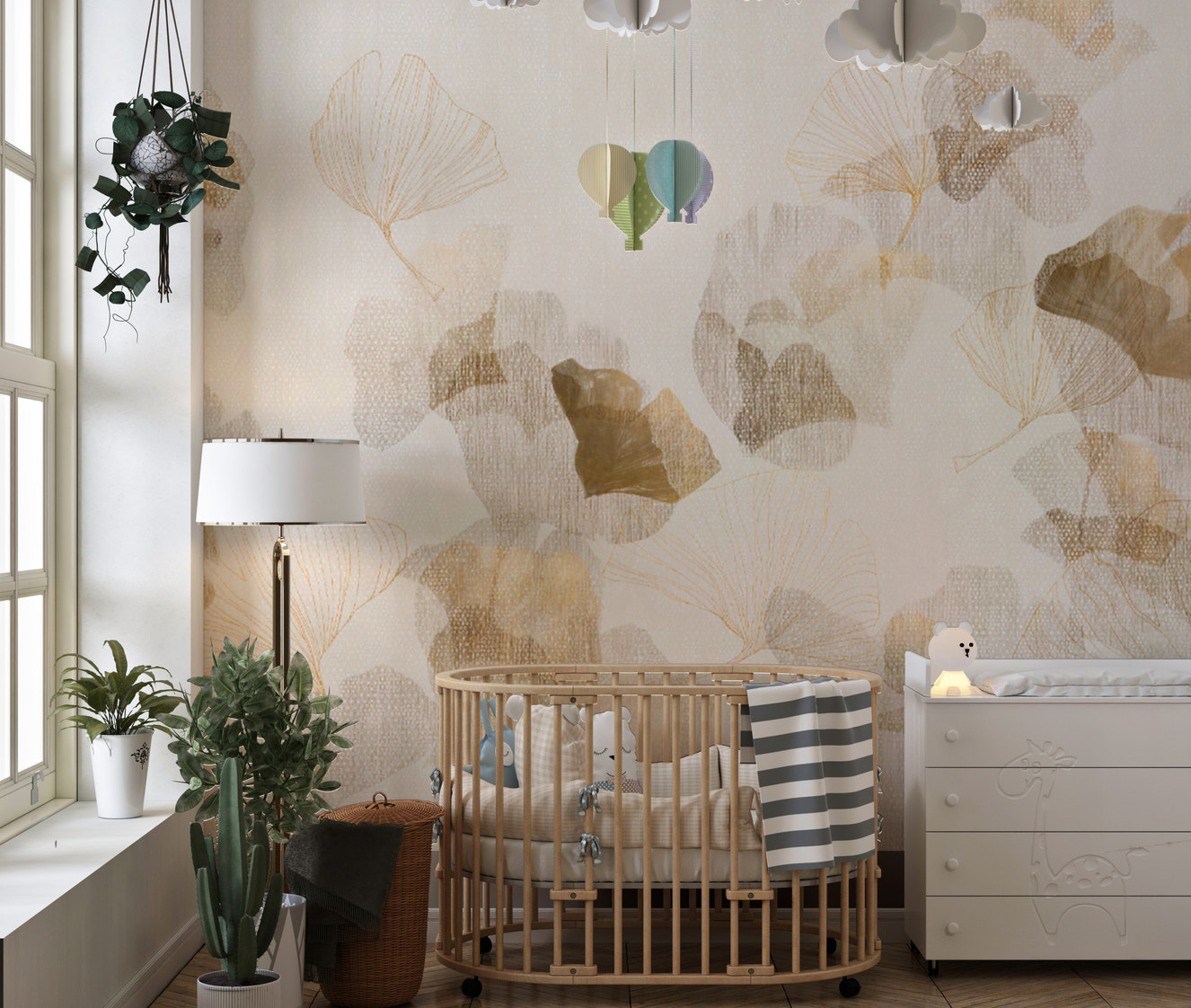 Botanical Ginkgo Gold Wallpaper Mural
