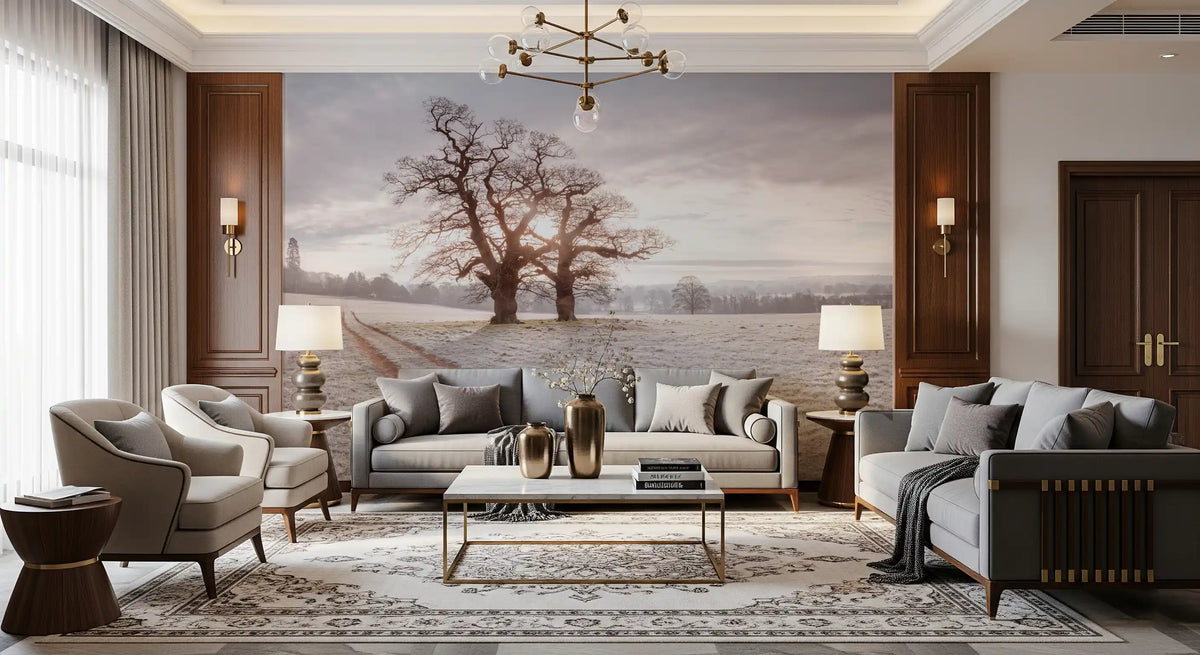Misty Morning Meadow Wall Mural