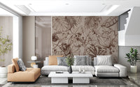 Monochromatic Botanical Line Art Wall Mural