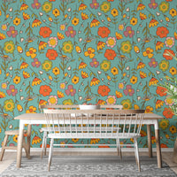 Vintage Wild Floral Blue Wallpaper for walls