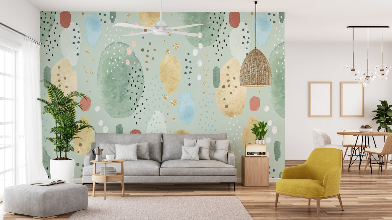 Stylish green watercolor wallpaper mural