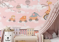 Animals on Cycle Self Adhesive Wallpaper for Kids Room - Giffywalls