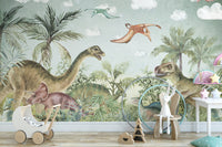 Majestic Jurassic wallpaper mural with dinosaurs
